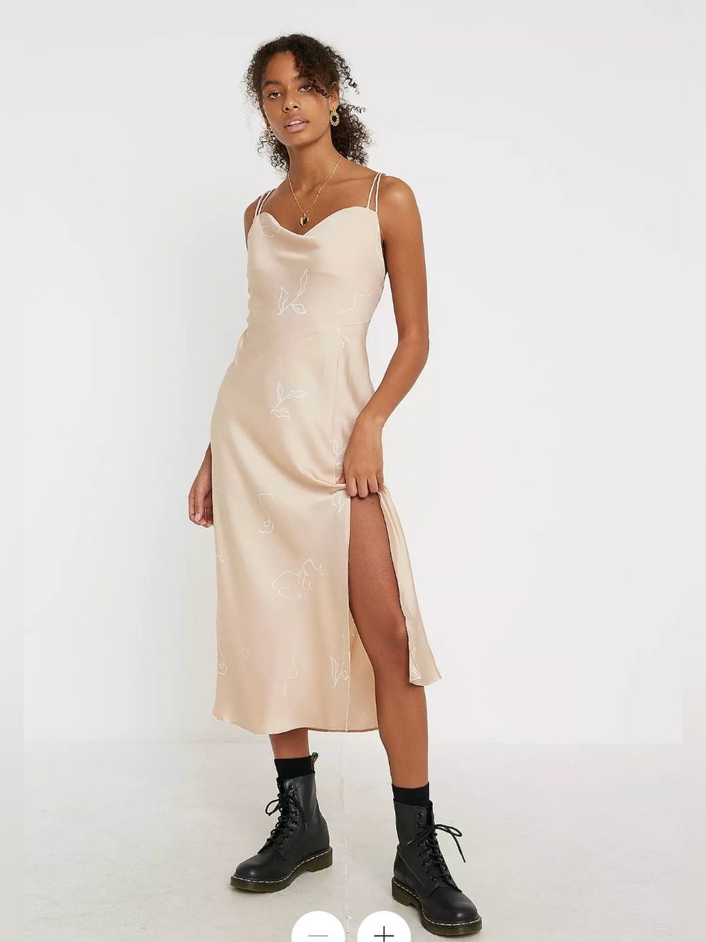 Finders Keepers Champagne Satin Midi Slip Dress with Side Slit - Picture 1 of 8